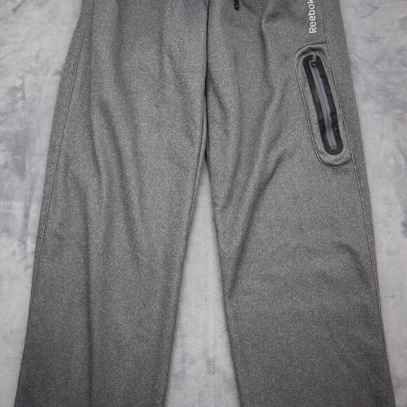 Reebok Pants Mens Gray Elastic Waist Red Drawstring Zip Pocket Sweatpants - Picture 11 of 16